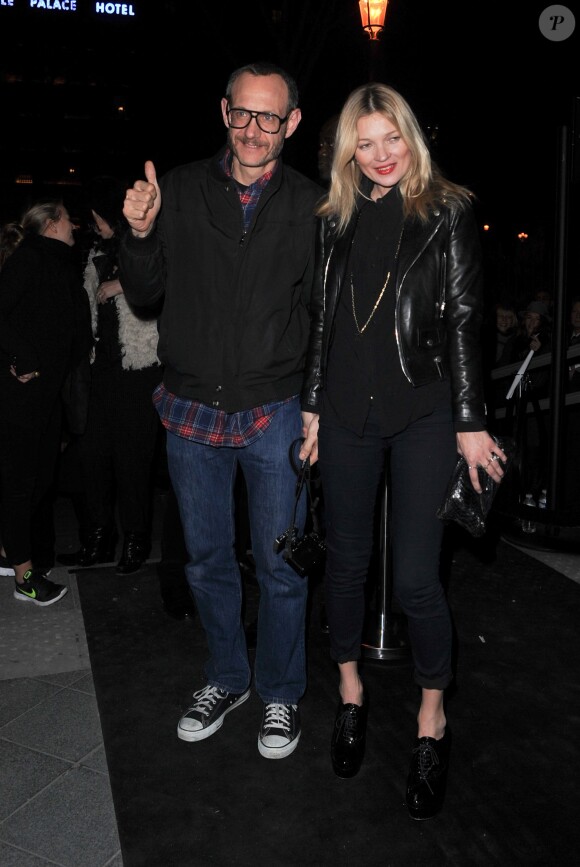 Terry Richardson et Kate Moss arrivent au 11e anniversaire de la marque Eleven Paris à la Gaité Lyrique à Paris, le 4 mars 2014.