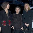  La reine Sofia d'Espagne avec sa soeur Irène de Grèce et sa fille la princesse Cristina d'Espagne à Athènes le 5 mars 2014 pour la projection d'un documentaire sur Paul Ier de Grèce. 