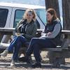 Kristen Stewart et Julianne Moore sur le tournage du film Still Alice à New York le 14 mars 2014.