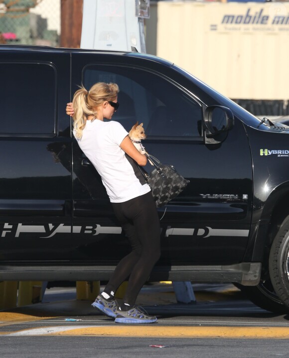 Paris Hilton et son compagnon River Viiperi se promènent à Studio City le 15 mars 2014.