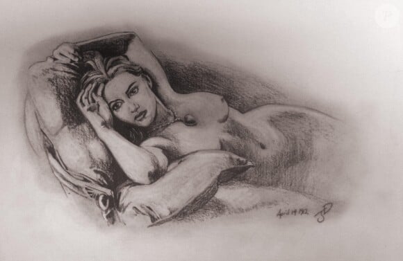 Le dessin de Rose (Kate Winslet) nue pour le film Titanic.