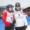 Riccardo Patrese avec le prince Albert lors de l'événement World Stars Ski au profit de Star Team for Children, association fondée par le prince Albert II de Monaco, le 22 mars 2014 à Seefeld in Tyrol, en Autriche.