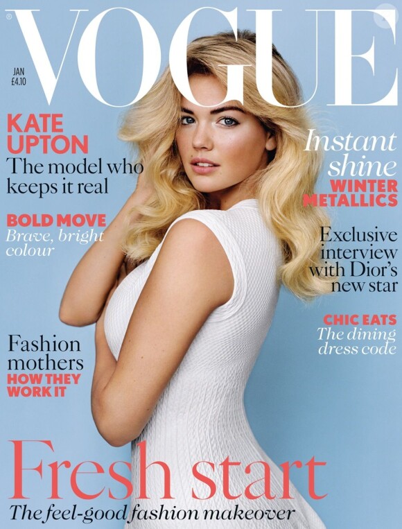 Kate Upton en couverture du magazine Vogue British. Janvier 2013.