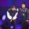 Drake et The Weeknd sur la scène de l'O2 arena à Londres, le 24 mars 2014.