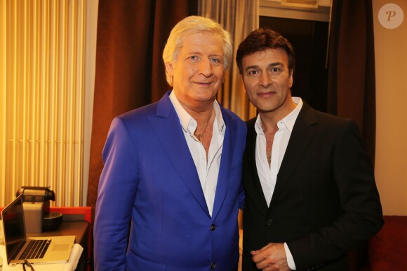 Patrick Sébastien et Tony Carreira - Enregistrement de l'émission "Les années bonheur" à Paris le 11 mars 2014. L'émission sera diffusée le 12 avril.