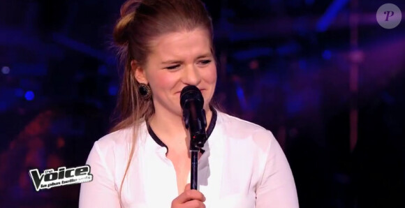 Jacynthe lors de l'épreuve ultime de The Voice 3, le samedi 29 mars 2014 sur TF1