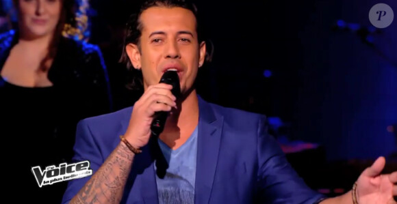 Teiva lors de l'épreuve ultime de The Voice 3, sur TF1 le samedi 29 mars 2014
