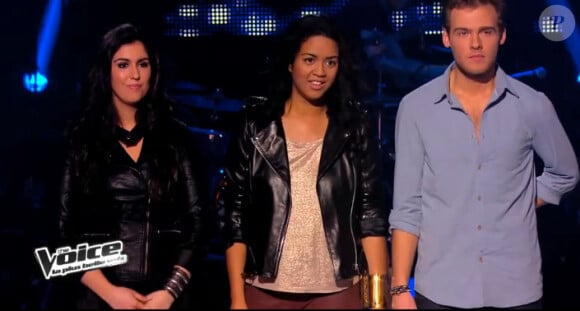 Charlie et Claudia Costa sauvés par Florent Pagny lors de l'épreuve ultime de The Voice 3, sur TF1 le samedi 29 mars 2014