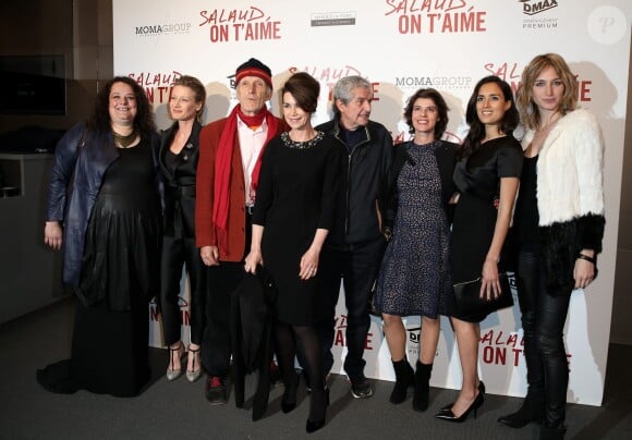 Isabelle De Hertogh, Astrid Whettnall, Rufus, Valérie Kaprisky, Claude Lelouch, Irene Jacob, Sarah Kazemy et Pauline Lefèvre à l'avant-première du film Salaud on t'aime à l'UGC Normandie sur les Champs-Elysées à Paris le 31 mars 2014.