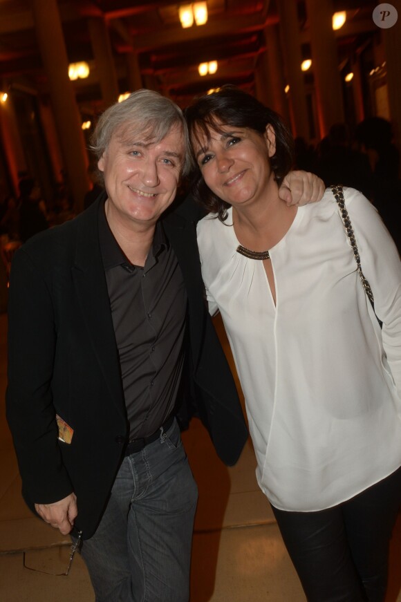 Plantu et Valérie Expert au dîner en l'honneur d'UNITAID au Conseil économique, social et environnemental à Paris, le 1er avril 2014.