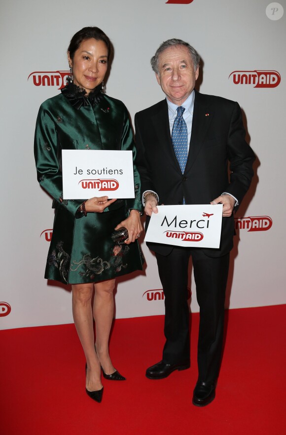 Michelle Yeoh et Jean Todt au dîner en l'honneur d'UNITAID au Conseil économique, social et environnemental à Paris, le 1er avril 2014.