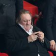 Gérard Depardieu pendant le match de Ligue des Champions entre le PSG et Chelsea au Parc des Princes à Paris le 2 avril 2014.