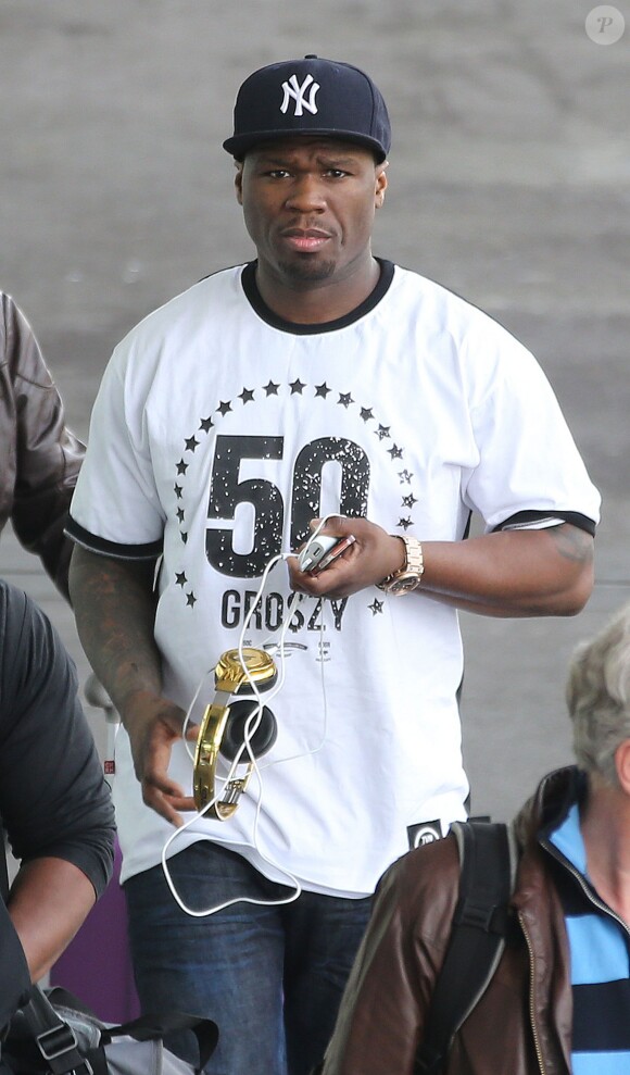 Exclusif - 50 Cent, de son vrai nom Curtis James Jackson III, quitte le MIPTV de Cannes et arrive à l'aéroport de Nice le 8 avril 2014.