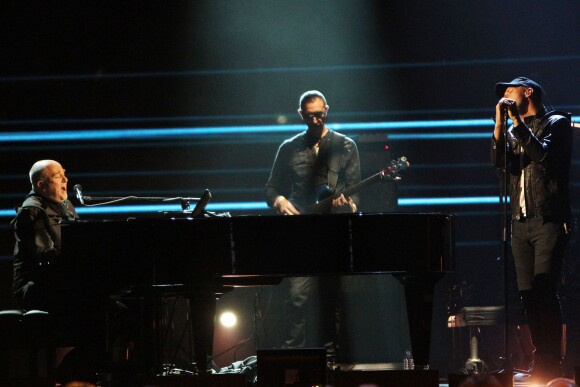 Peter Gabriel et Chris Martin - Concert d'intronisation au Rock and Roll Hall of Fame, à New York le 10 avril 2014.