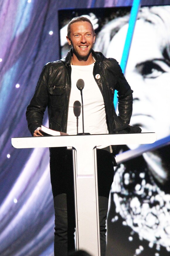 Le chanteur Chris Martin - Concert d'intronisation au Rock and Roll Hall of Fame, à New York le 10 avril 2014.