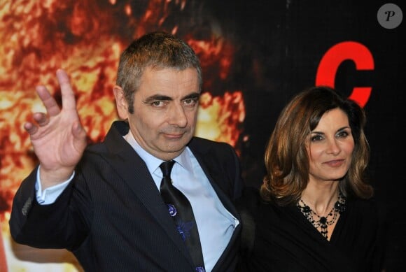 Rowan Atkinson et sa femme Sunetra Sastry à Moscou, le 12 septembre 2011. 