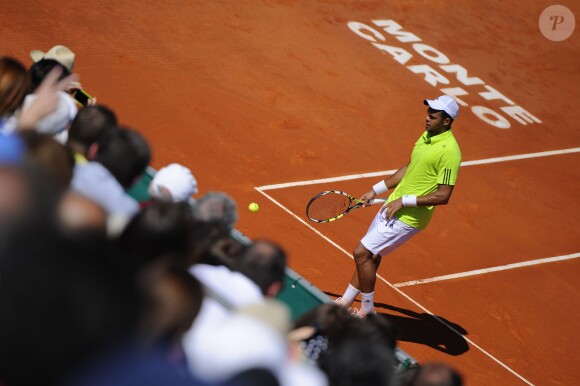 Jo-Wilfried Tsonga lors de son huitième de finale face à Fabio Fognini, le 17 avril 2014 lors du Masters 1 000 de Monte-Carlo