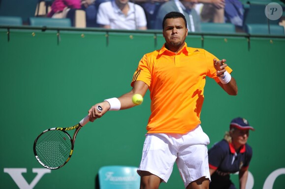 Jo-Wilfried Tsonga lors de son huitième de finale face à Fabio Fognini, le 17 avril 2014 lors du Masters 1 000 de Monte-Carlo