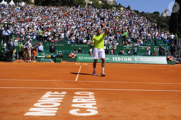 Jo-Wilfried Tsonga lors de son huitième de finale face à Fabio Fognini, le 17 avril 2014 lors du Masters 1 000 de Monte-Carlo