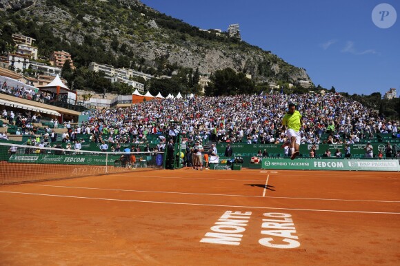 Jo-Wilfried Tsonga lors de son huitième de finale face à Fabio Fognini, le 17 avril 2014 lors du Masters 1 000 de Monte-Carlo