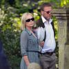 Mariella Frostrup et son mari Jason McCue aux obsèques de Peaches Geldof, décédée à l'âge de 25 ans, en l'église de St Mary Magdalene and St Lawrence dans le village de Davington en Angleterre, le 21 avril 2014.