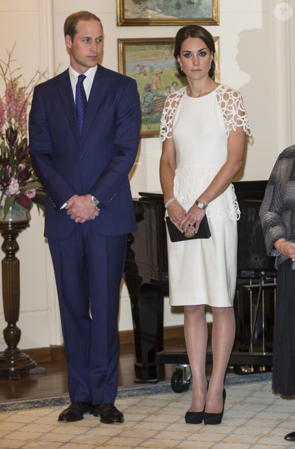 La duchesse de Cambridge, Kate Middleton et le prince William lors d'une réception à Canberra dans le cadre du voyage en Australie et Nouvelle-Zélande, le 24 avril 2014.