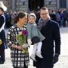 La princesse Estelle de Suède avec ses parents la princesse Victoria et le prince Daniel à Stockholm le 12 mars 2014