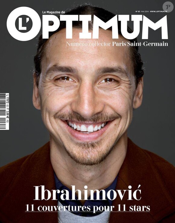 Zlatan Ibrahimovic en couverture de L'Optimum dans son édition du mois de mai 2014 spécial PSG avec onze unes différentes
