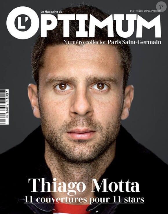 Thiago Motta en couverture de L'Optimum dans son édition du mois de mai 2014 spécial PSG avec onze unes différentes