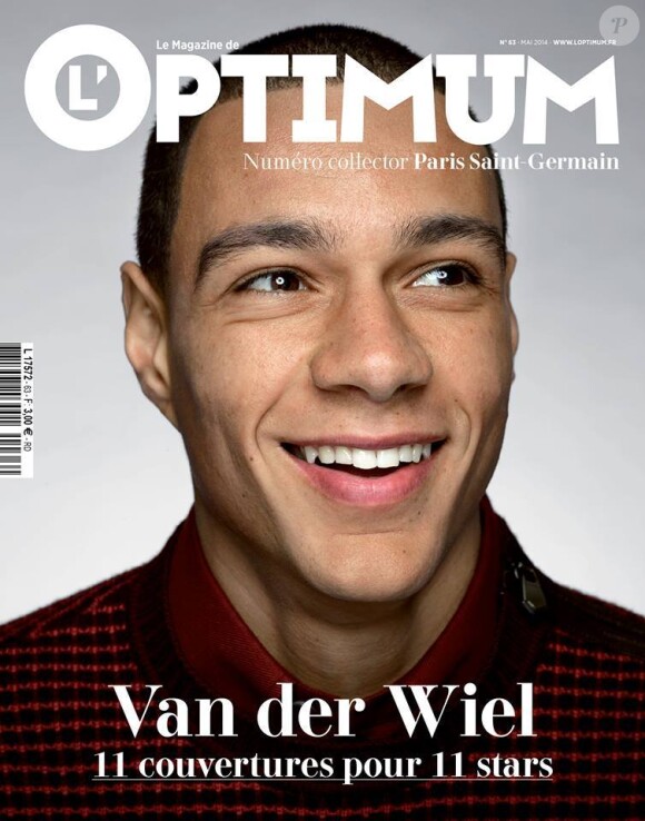 Gregory van der Wiel en couverture de L'Optimum dans son édition du mois de mai 2014 spécial PSG avec onze unes différentes