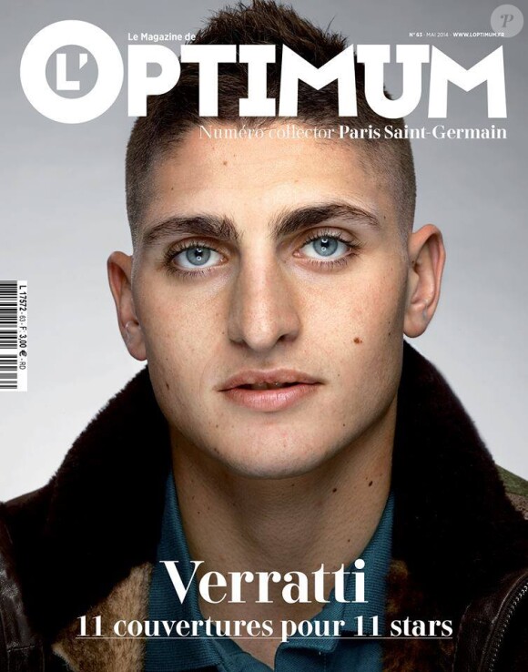 Marco Verratti en couverture de L'Optimum dans son édition du mois de mai 2014 spécial PSG avec onze unes différentes
