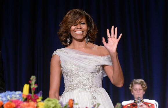 Michelle Obama au dîner des correspondants de la Maison Blanche, à Washington, le 3 mai 2014. Elle était renversante en Marchesa.