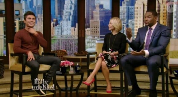 Zac Efron parle de ses addictions sur le plateau de Live Kelly & Michael, le 5 mai 2014.
