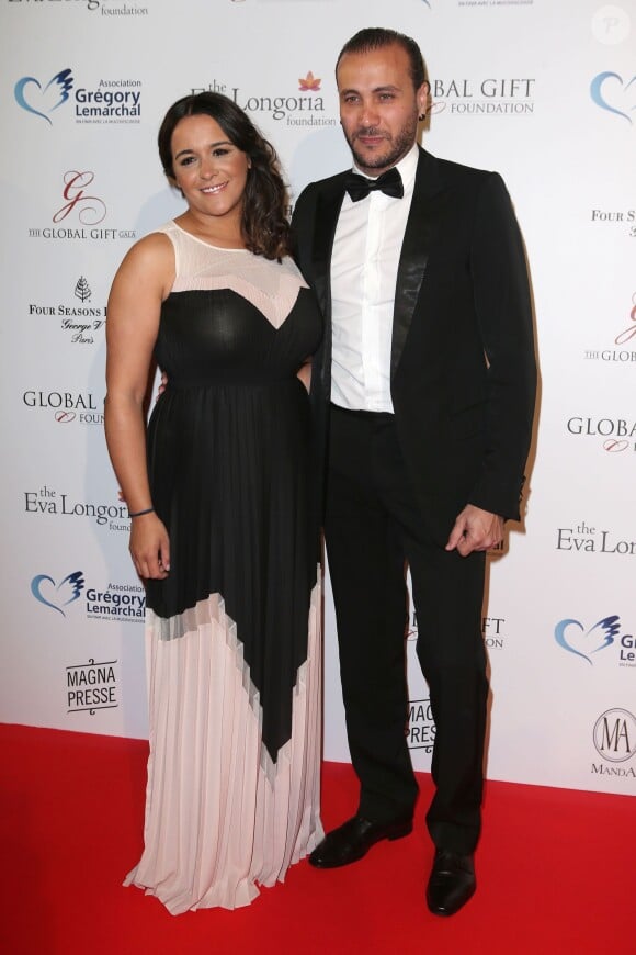 Merwan Rim et sa femme Berangère - Soirée "Global Gift Gala 2014 " à l'hôtel Four Seasons George V à Paris le 12 mai 2014.