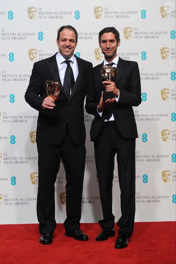 Simon Chinn et Malik Bendjelloul aux British Academy Film Awards à Londres le 10 février 2013.