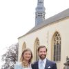 La princesse Stéphanie et le prince Guillaume de Luxembourg lors de la première communion de leur neveu le prince Gabriel de Nassau à l'église Saint-Michel de Luxembourg le 24 mai 2014.