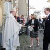 La grande-duchesse Maria Teresa et le grand-duc Henri de Luxembourg arrivent pour la première communion de leur petit-fils le prince Gabriel de Nassau à l'église Saint-Michel de Luxembourg le 24 mai 2014.