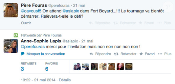 Le Père Fouras invite Anne-Sophie Lapix dans Fort Boyard sur Twitter