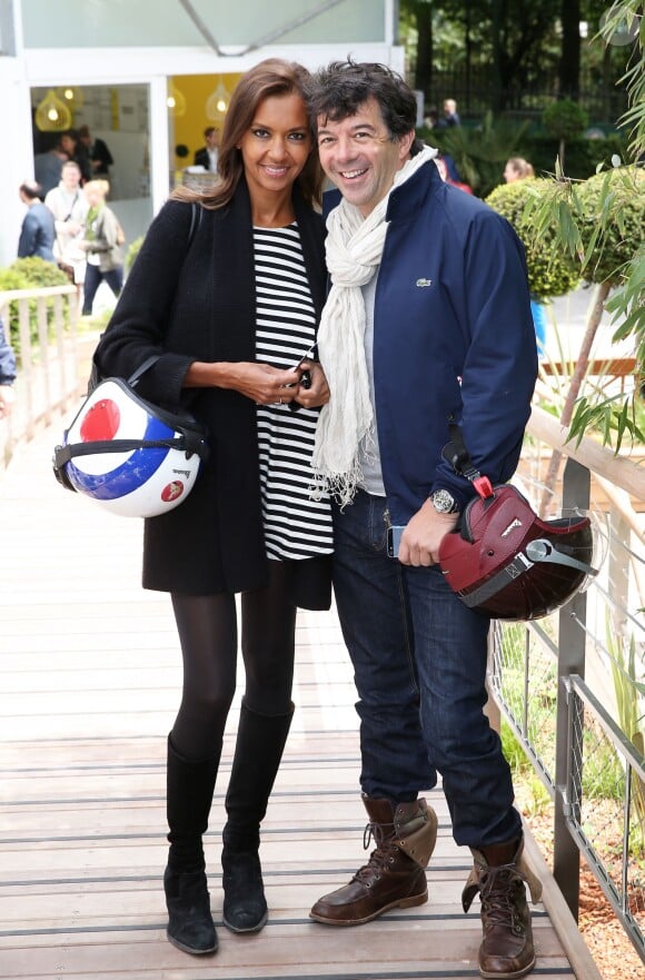 Karine Le Marchand et Stéphane Plazaà Roland-Garros lors du cinquième jour des Internationaux de France à Paris le 29 mai 2014