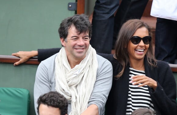 Stéphane Plaza et Karine Le Marchand à Roland-Garros lors du cinquième jour des Internationaux de France à Paris le 29 mai 2014