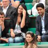 Arnaud Lagardère et sa femme Jade Foret, Nasser Al-Khelaïfi à Roland-Garros lors du cinquième jour des Internationaux de France à Paris le 29 mai 2014