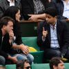 Arnaud Lagardère son épouse Jade Foret et Nasser Al-Khelaifi à Roland-Garros lors du cinquième jour des Internationaux de France à Paris le 29 mai 2014