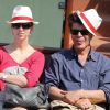 Igor Bogdanoff et sa femme Amélie de Bourbon Parme, enceinte, assistent lors du match entre Rafael Nadal et Leonardo Mayer aux Internationaux de France de tennis de Roland Garros à Paris, le 31 mai  2014.