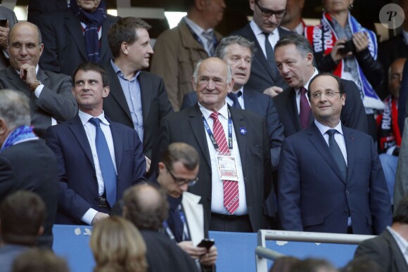 Manuel Valls, Pierre Camou et Francois Hollande - Finale du Top 14 entre Toulon contre Castres (18-10) au Stade de France à Paris, le 31 mai 2014.