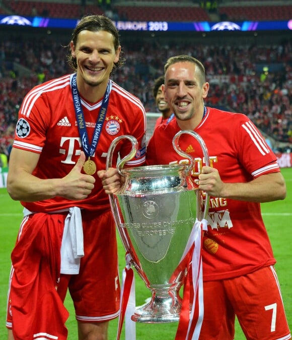 Franck Ribery et Daniel Van Buyten à Londres, après avoir remporté la Ligue des Champions le 25 mai 2013. 