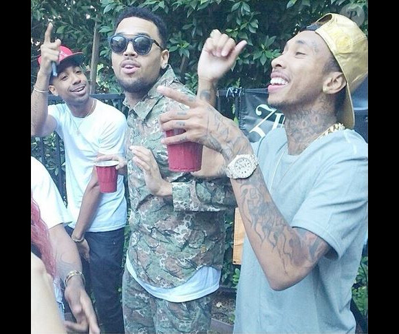 DJ Ill Will, Chris Brown et Tyga lors de la fête de bienvenue réservée à Chris Brown, organisée par sa petite amie Karrueche Tran. Los Angeles, le 5 juin 2014.