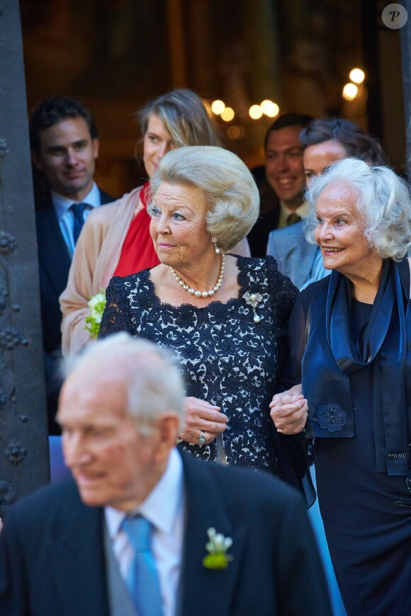 La princesse Beatrix au mariage de Juan Zorreguieta et Andrea Wolf, le 7 juin 2014 à l'église Servite de Vienne, en Autriche.