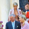 La reine Maxima des Pays-Bas au mariage de Juan Zorreguieta et Andrea Wolf, le 7 juin 2014 à l'église Servite de Vienne, en Autriche.