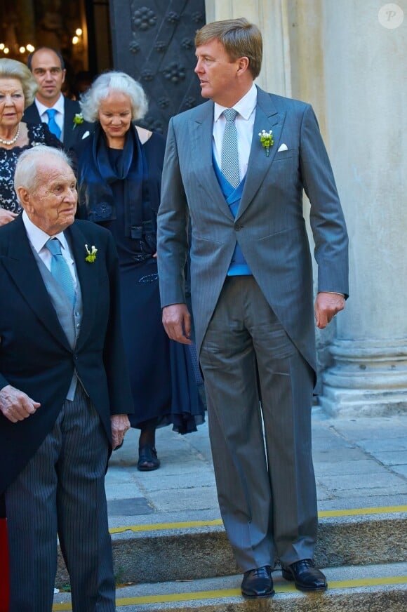 Le roi Willem-Alexander des Pays-Bas au mariage de Juan Zorreguieta, frère cadet de la reine Maxima, et Andrea Wolf, le 7 juin 2014 à l'église Servite de Vienne, en Autriche.