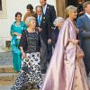 La princesse Beatrix des Pays-Bas assistait, avec sa belle-fille la reine Maxima et son fils le prince Willem-Alexander, au mariage de Juan Zorreguieta et Andrea Wolf, le 7 juin 2014 à l'église Servite de Vienne, en Autriche.